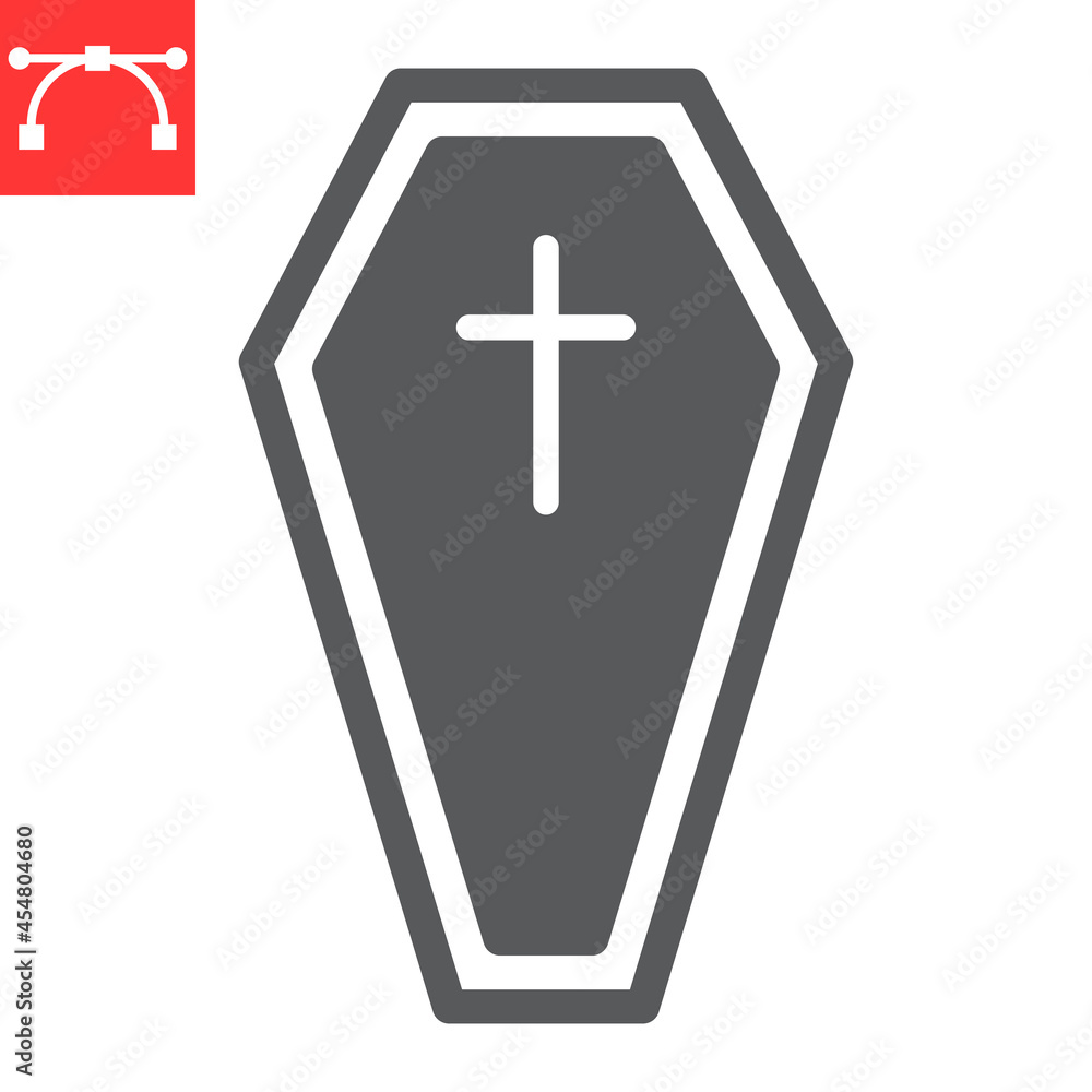 Coffin glyph icon, holiday and halloween, tomb vector icon, vector graphics, editable stroke solid sign, eps 10. Coffin glyph icon, holiday and halloween, tomb vector icon, vector graphics, editable stroke solid sign, eps 10.