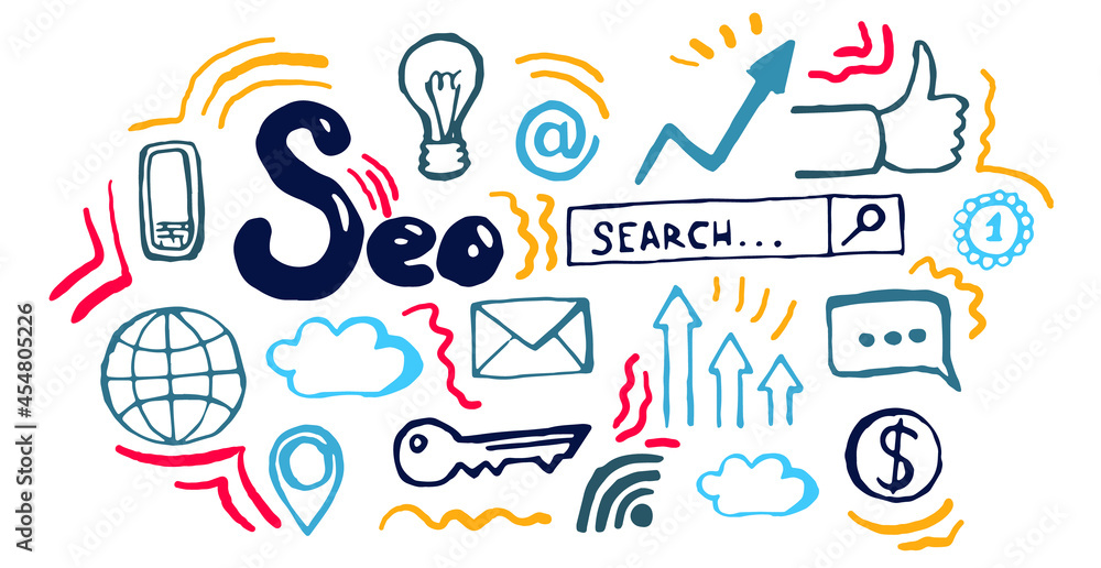 Hand-drawn doodles on the theme of SEO Hand-drawn doodles on the theme of SEO