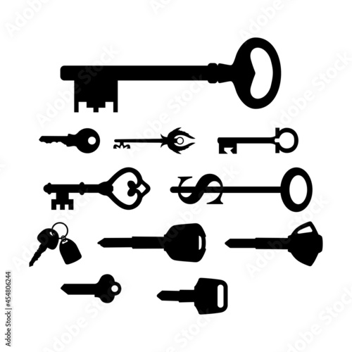 set of key design inspiration, motorcycle, car, house, safe, warehouse, not new, ancient, vintage