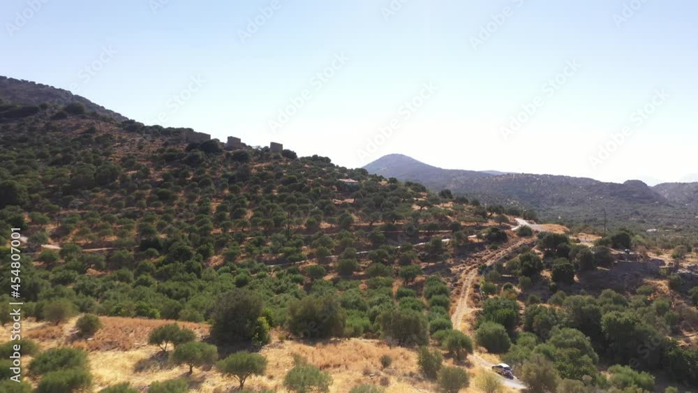 panoramic drone view of the Mediterranean landscape with mountains and sea and old buildings panoramic drone view of the Mediterranean landscape with mountains and sea and old buildings
