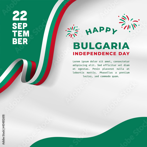 Square Banner illustration of Bulgaria independence day celebration. Waving flag and hands clenched. Vector illustration.