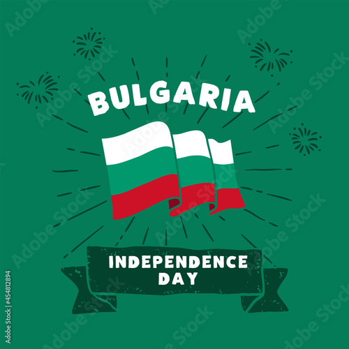 Square Banner illustration of Bulgaria independence day celebration. Waving flag and hands clenched. Vector illustration.