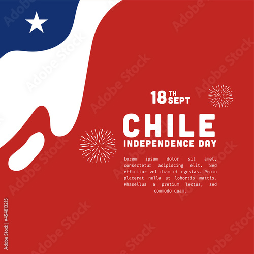 Square Banner illustration of Chile independence day celebration. Waving flag and hands clenched. Vector illustration.