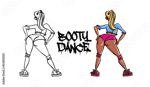 Twerk poster design. Cartoon style girl. Poster for booty dance course or battle. Vector illustration.