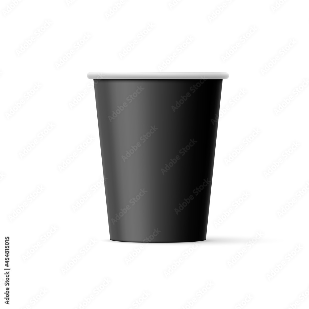 Close up of Takeaway Black Blank Paper Cup Mock Up Isolated on White Backdrop. For Various Drinks, Coffee, Tea, Fresh Juice, or Ice Cream. Disposable Tableware is Used for Hot Drink in Food Store. Close up of Takeaway Black Blank Paper Cup Mock Up Isolated on White Backdrop. For Various Drinks, Coffee, Tea, Fresh Juice, or Ice Cream. Disposable Tableware is Used for Hot Drink in Food Store.