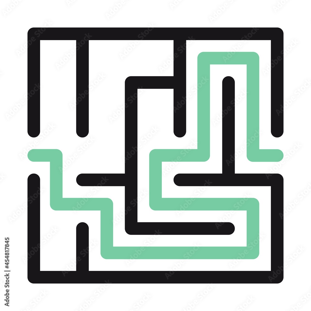 Abstract maze. Find right way. Isolated simple square maze black line on white background. Vector illustration. Abstract maze. Find right way. Isolated simple square maze black line on white background. Vector illustration.