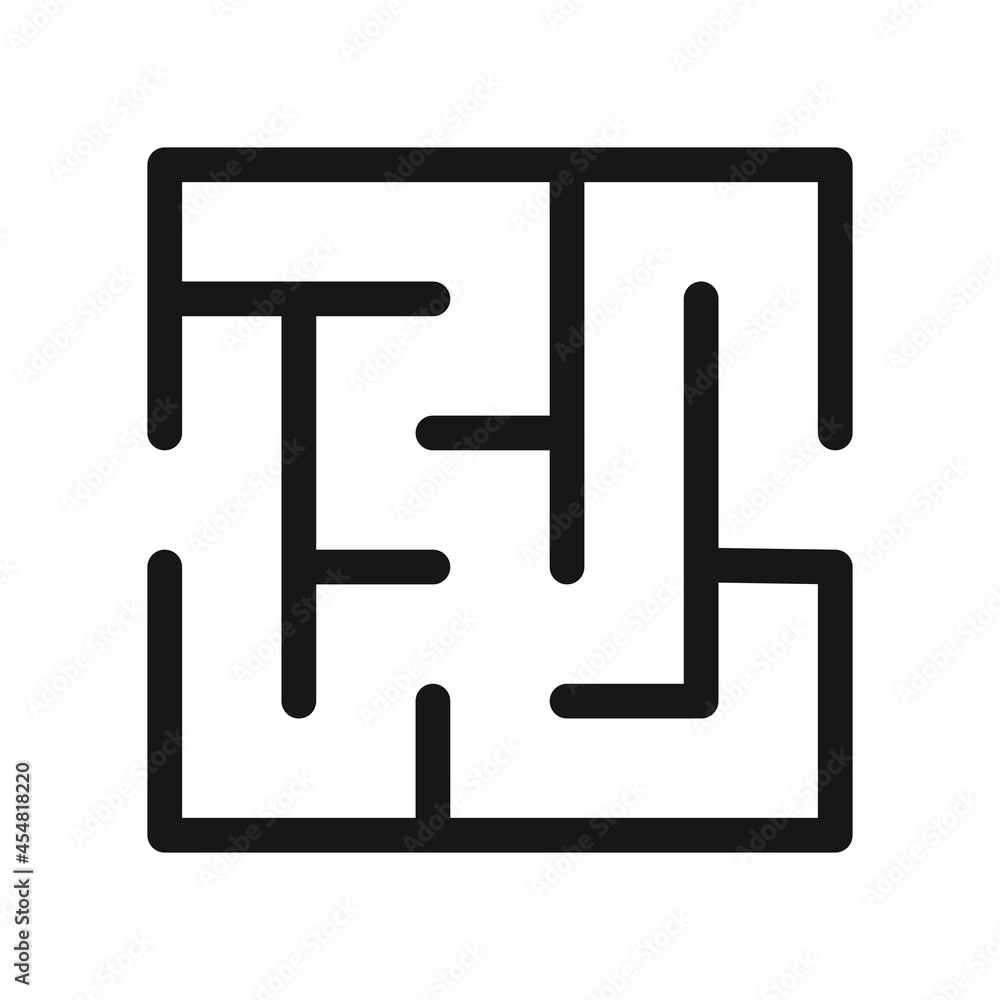 Abstract maze. Find right way. Isolated simple square maze black line on white background. Vector illustration. Abstract maze. Find right way. Isolated simple square maze black line on white background. Vector illustration.