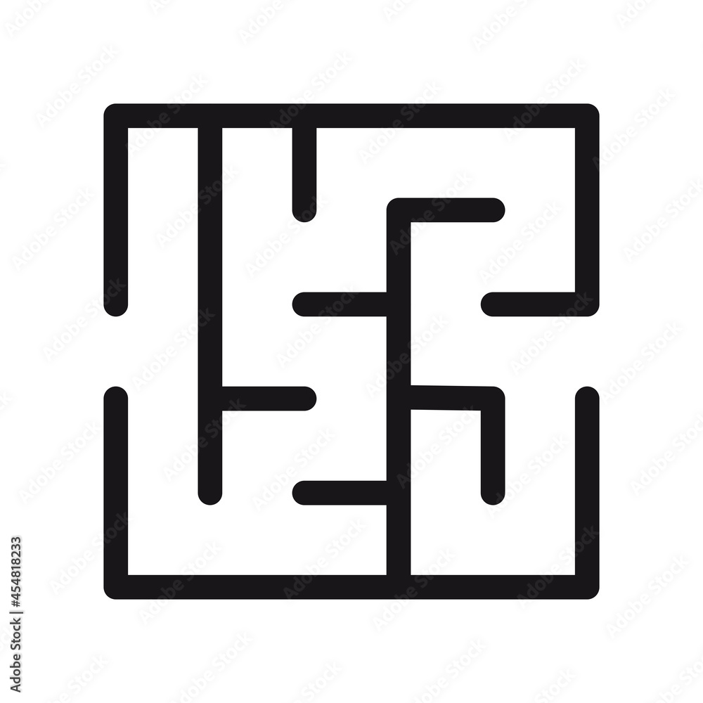 Abstract maze. Find right way. Isolated simple square maze black line on white background. Vector illustration. Abstract maze. Find right way. Isolated simple square maze black line on white background. Vector illustration.