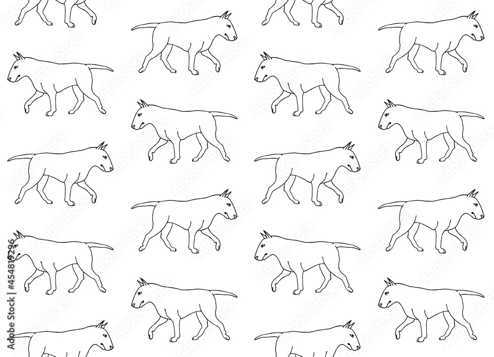 Vector seamless pattern of hand drawn doodle sketch bull terrier dog isolated on white background Vector seamless pattern of hand drawn doodle sketch bull terrier dog isolated on white background
