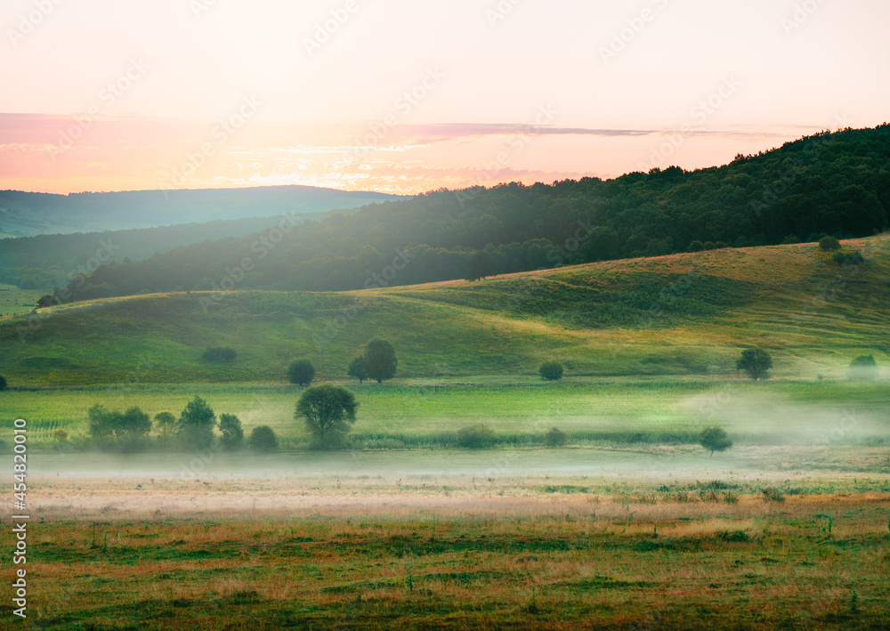 Foggy landscape in the morning in the countryside