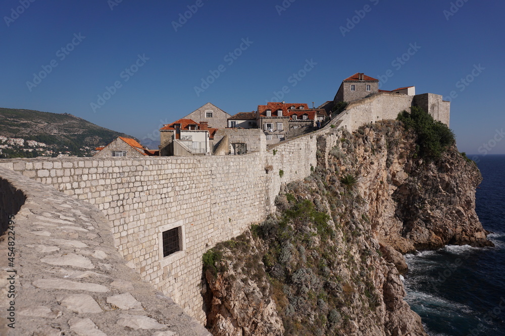 Dubrovnik's city walls - built onto the cliffs along the shore