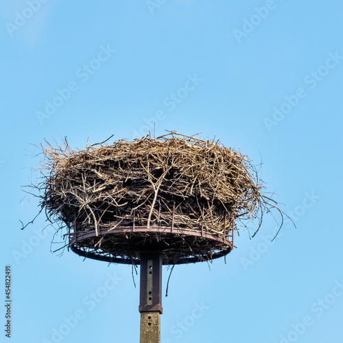 A man-made stork nest platform - Choczewo, Pomerania, Poland photo