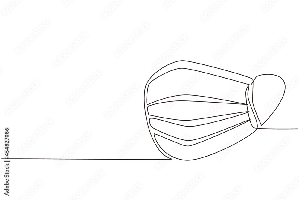 Continuous one line drawing disposable protective mask. Blue surgical, medical respiratory face mask. Coronavirus protection, anti-dust, anti-bacteria. Single line design vector graphic illustration Continuous one line drawing disposable protective mask. Blue surgical, medical respiratory face mask. Coronavirus protection, anti-dust, anti-bacteria. Single line design vector graphic illustration