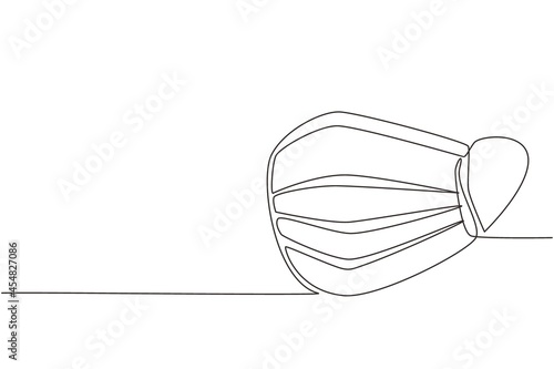 Continuous one line drawing disposable protective mask. Blue surgical, medical respiratory face mask. Coronavirus protection, anti-dust, anti-bacteria. Single line design vector graphic illustration © Simple Line