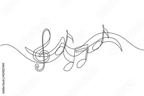 Single continuous line drawing music symbols. music note. Musical symbol in one linear minimalist style. Trendy abstract wave melody. Vector outline sketch of sound. One line draw graphic design