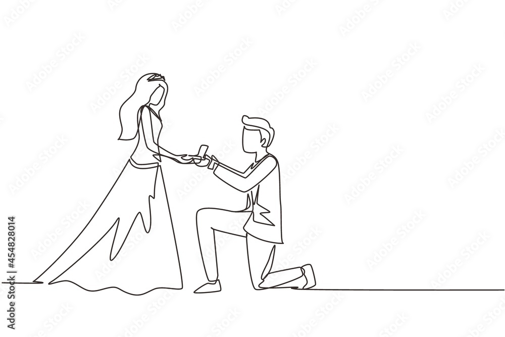 Stockvector Continuous one line drawing man kneeling offering