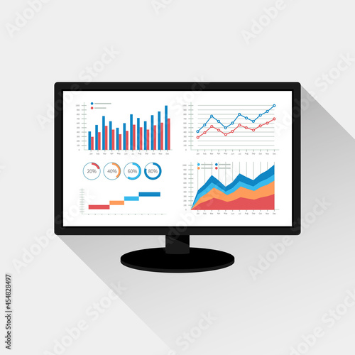 Website analytics and SEO data analysis concept. Modern graphic icon on monitor screen