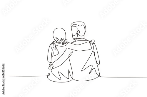 Continuous one line drawing happy Arab family. Couple relationship in love. Man hugging his partner woman. Intimacy celebrates wedding anniversary. Single line draw design vector graphic illustration