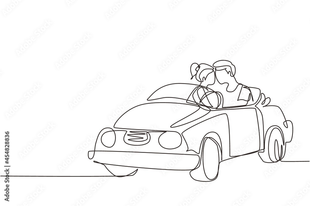 Premium Vector  Continuous line drawing of a romantic couple man and woman  are ride together vector illustration