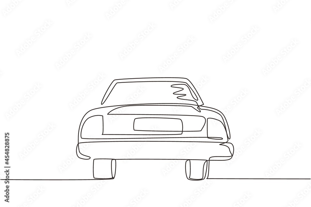 Continuous one line drawing cabriolet car. Luxury sport business comfortable wageningen cabrio automobile supercar. Classic motor vehicle model. Single line draw design vector graphic illustration