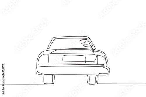 Continuous one line drawing cabriolet car. Luxury sport business comfortable wageningen cabrio automobile supercar. Classic motor vehicle model. Single line draw design vector graphic illustration photo