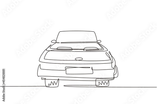 Continuous one line drawing vintage convertible sports car line icon. Outline symbol of collectors car and automotive design. Classic motor vehicle. Single line draw design vector graphic illustration
