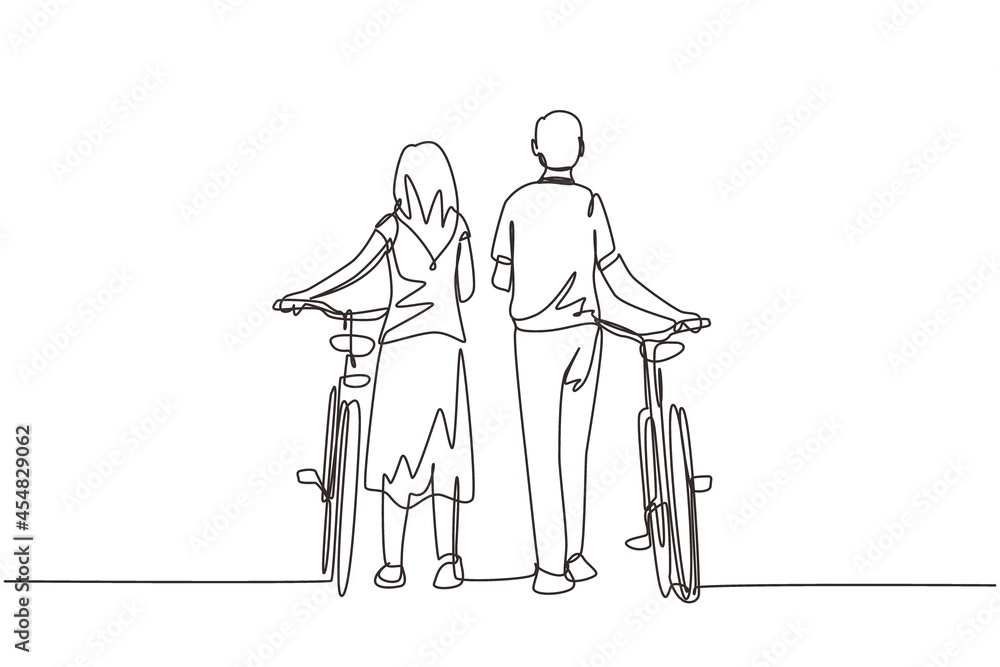 Single continuous line drawing romantic of male and female couple