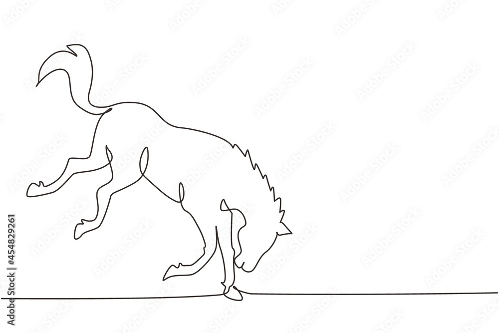 Single one line drawing wild horse jumps over an obstacle. Strong character. Equestrian jumping training. Horse racing symbol, equestrian sport badge. Modern continuous line draw design graphic vector Single one line drawing wild horse jumps over an obstacle. Strong character. Equestrian jumping training. Horse racing symbol, equestrian sport badge. Modern continuous line draw design graphic vector