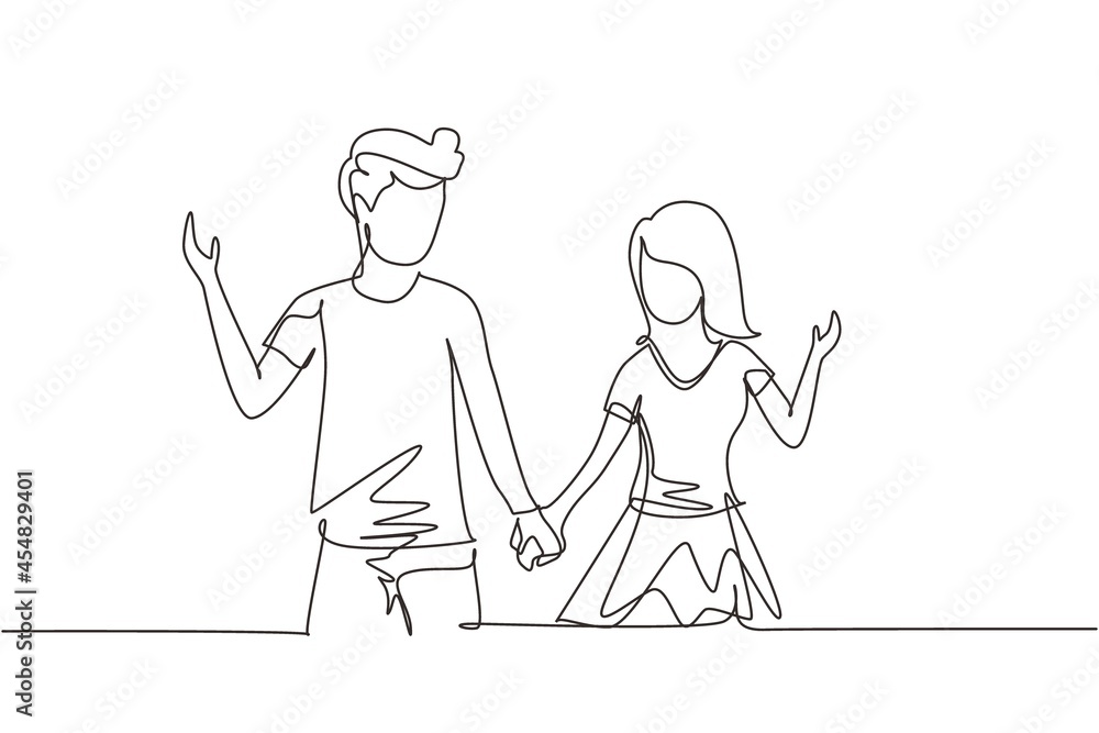 Drawing a continuous line of romantic couple Vector Image