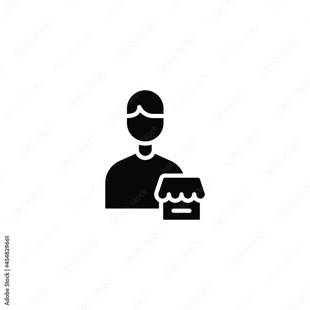 Seller vendor glyph icon. Simple solid style. Shop, market, business concept. Black and white symbol. Vector illustration isolated on white background. EPS 10 Seller vendor glyph icon. Simple solid style. Shop, market, business concept. Black and white symbol. Vector illustration isolated on white background. EPS 10