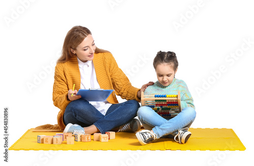 Female psychologist working...