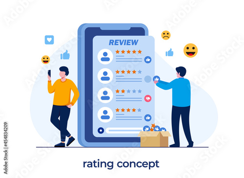 application rating concept, technology, customer satisfaction, review, ui and ux, social media, flat illustration vector
