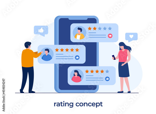 application rating concept, technology, customer satisfaction, review, ui and ux, social media, flat illustration vector
