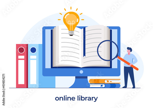 online library for education, online reference concept, book, literature or elearning, flat illustration vector