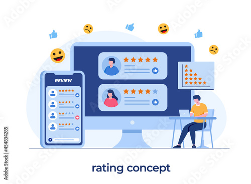 application rating concept, technology, customer satisfaction, review, ui and ux, social media, flat illustration vector