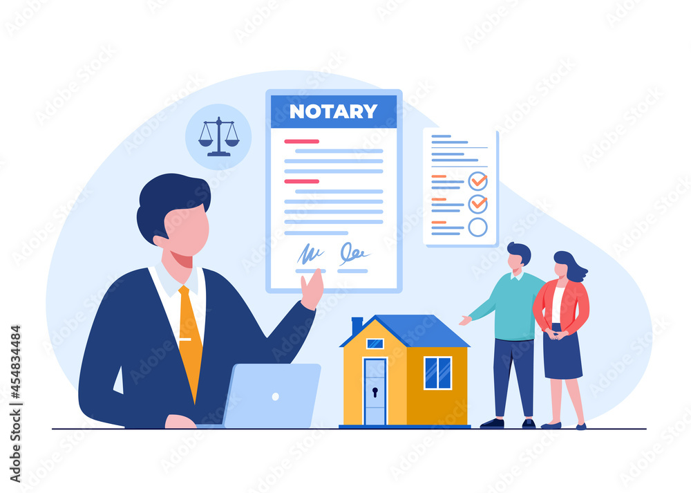 real estate legal notary, property, consultant and mortgage, agreement, flat illustration vector template real estate legal notary, property, consultant and mortgage, agreement, flat illustration vector template