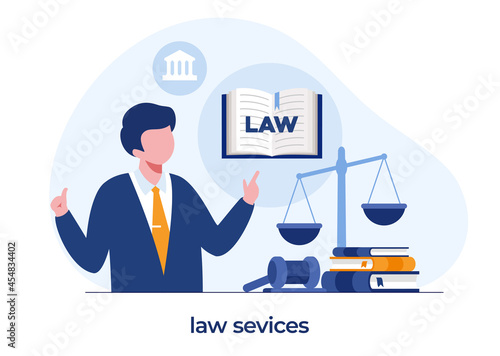 Tableau sur toile law firm and legal services concept, lawyer consultant, flat illustration vector