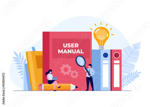 user manual concept, handbook product, guidebook, instruction book, flat illustration vector template photo