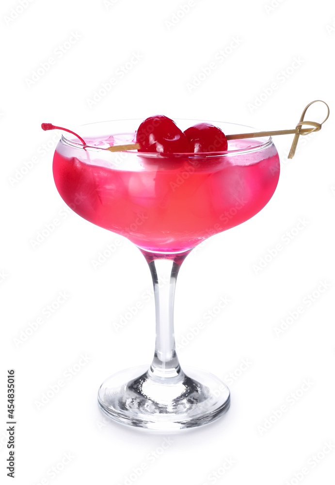 Glass of tasty cosmopolitan cocktail on white background Glass of tasty cosmopolitan cocktail on white background