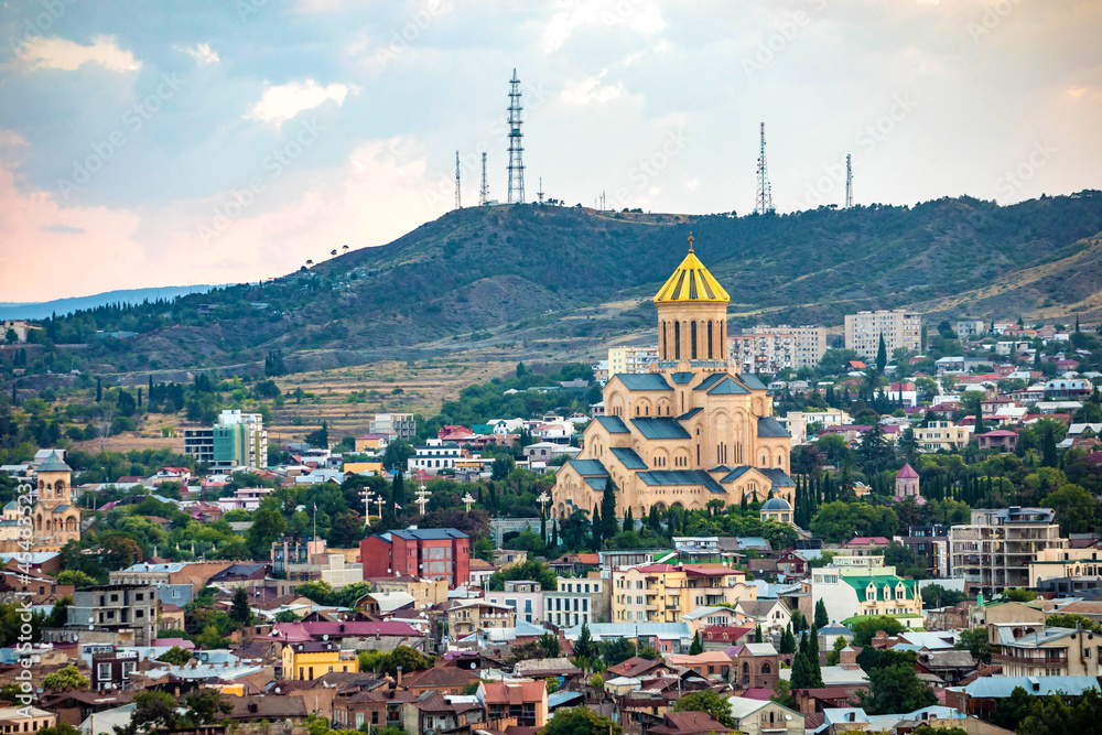 Holy Trinity Cathedral panoramic view in Tbilisi Georgia