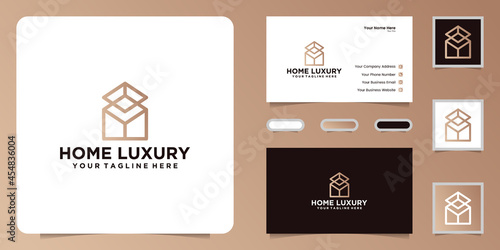 luxury home design logo with line art style and business card inspiration