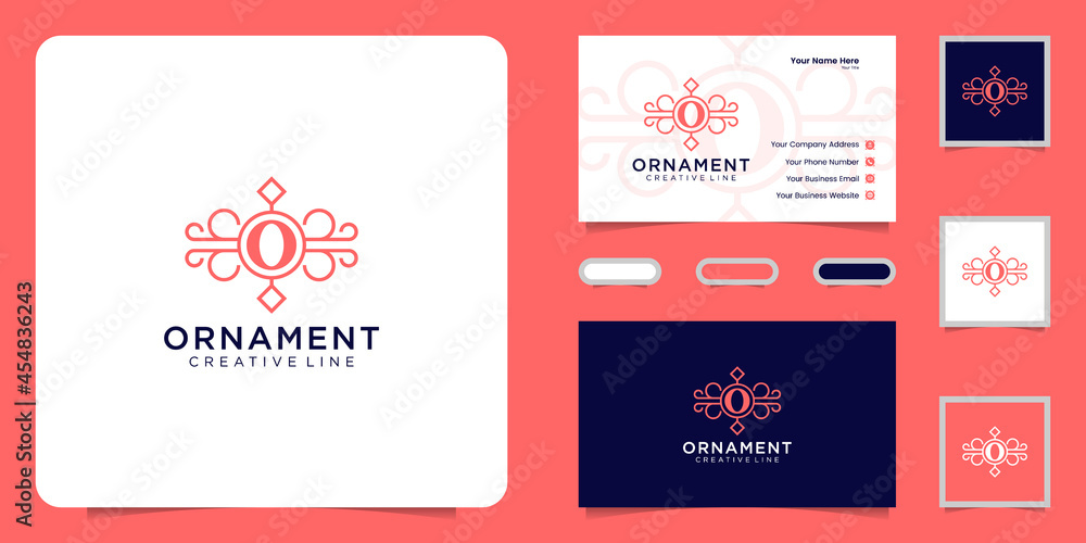 luxury ornament logo with initial letter O and business card
