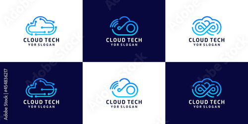 set of technology cloud logo design, data storage