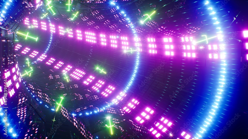 Bright Neon Light Futuristic Cyber Tunnel 3D Rendering Bright Neon Light Futuristic Cyber Tunnel 3D Rendering