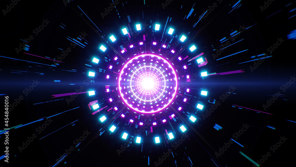 Shiny Circle Light and Neon Colored Technology Particles