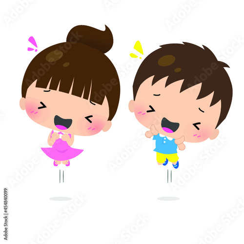 Illustration of girls and boys jumping happily