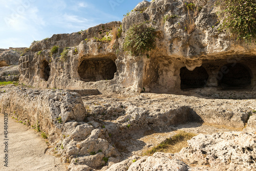 Sceneries of The Street of Tombs ( Via dei Sepolcri) in The Neapolis Archaeological Park in Syracuse, Sicily, Italy.