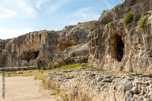 Sceneries of The Street of Tombs ( Via dei Sepolcri) in The Neapolis Archaeological Park in Syracuse, Sicily, Italy.