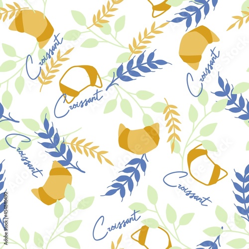 Delicious Fresh Baked Croissant Vector Graphic Art Seamless Pattern