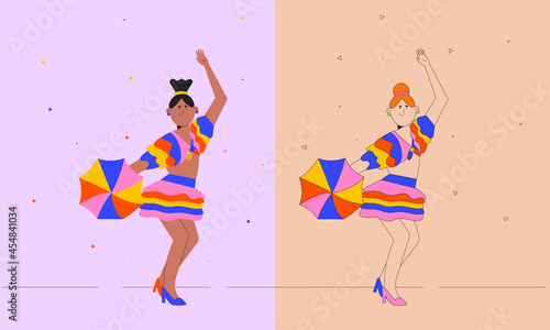 Illustration of two women dancing a typical rhythm in Brazil called 